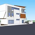 Modern Detached Villa Exterior With White Facade Large Windows Balcony Garage And Car