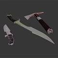 Sharp Metal Weapons With Black Handles Including Large Knife Axe And Dagger 3d model
