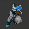 Game Character With Cat Ears Blue White Outfit Mechanical Legs And Energy Tool