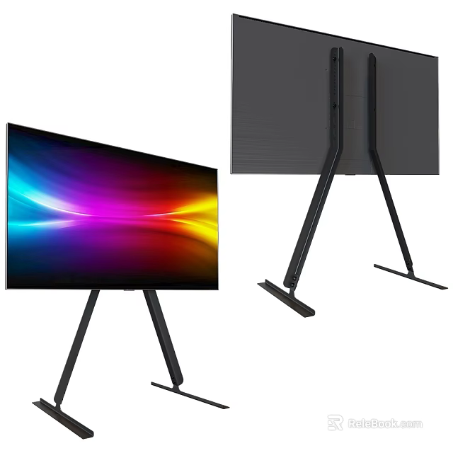 Modern TV With Vibrant Display Screen And Black Tripod Stand Design 3d model