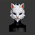 White Cat Themed Mask With Red Ears And Intricate Patterns On Black Base 3d model