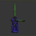 Blue Mechanical Industrial Pump With Green Flexible Hose And Motor Component