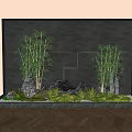 Indoor Feature Wall With Dark Stone Panels Bamboo Plants Rock Formations And Moss