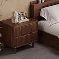 Modern Wooden Bedside Table With Two Drawers And Decorative Items On Top