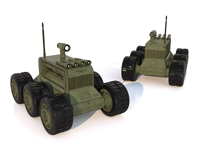 Two Green Toy Remote Control Vehicles With Large Wheels And Antennas 3d model
