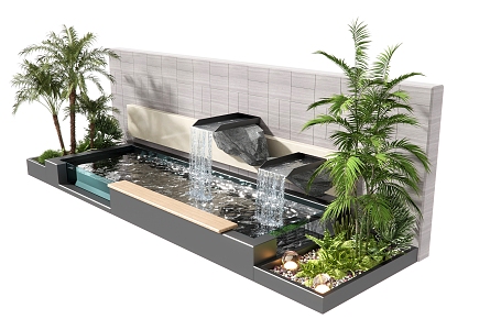 Modern waterscape wall landscape wall water drop lamp gravel moss waterscape coconut tree 3d model