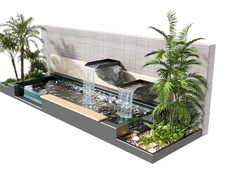 Modern waterscape wall landscape wall water drop lamp gravel moss waterscape coconut tree 3d model