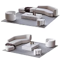 Modern Minimalist Sofa Coffee Table Set With Soft Texture Ottoman And Area Rug 3d model