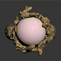 Unique Elegant Decorative Ring With Pink Gemstone And Intricate Metallic Patterns