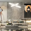 Modern Sofa Coffee Table Set With Marble Wall Decorative Painting And Ceiling Light