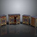 Traditional Colorful Decorative Cabinets With Floral Patterns Four Pieces One Open Door