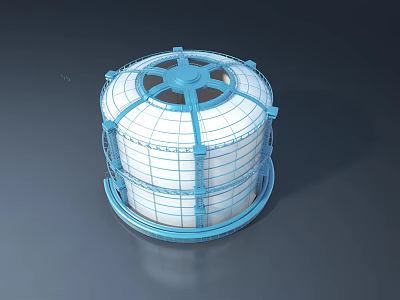 Modern Circular Landscape Sculpture With Blue Frame Grid Design And White Panels 3d model