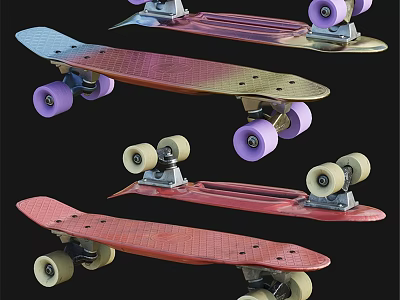 Colorful Skateboard Sports Equipment With Purple Beige Wheels And Textured Decks 3d model