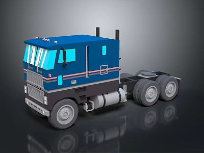 Blue Classic Semi Truck With Cab Multiple Wheels And Stripe Decoration 3d model