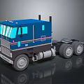 Blue Classic Semi Truck With Cab Multiple Wheels And Stripe Decoration