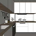 Modern White Kitchen Interior With Cabinets Dishwasher Hanging Utensils And Cutting Board