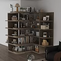 Wooden Multi Tier Shelving Unit With Books Photo Frames And Decor Items