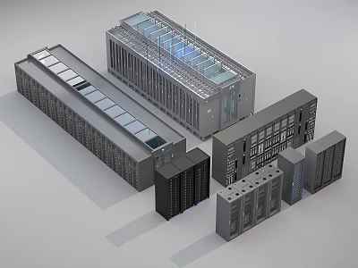 Modern Data Center Server Racks With Network Equipment And Storage Units 3d model