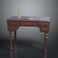 Classic Dark Wooden Desk With Drawers Gold Candle Holder And Book