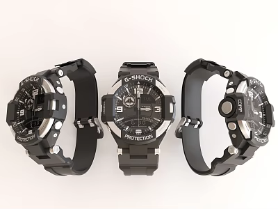 Black G SHOCK Watches With Casual Sporty Design Digital Analog Display And Rubber Strap 3d model