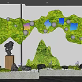 Indoor Landscape With Green Moss Wall Hanging Geometric Decor Rockery And Black Sculpture
