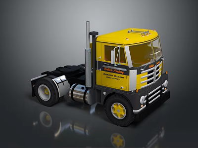Yellow City of Houston Truck With Classic Design And Black Wheels 3d model