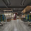 Modern Clothing Store Interior With Display Shelves Glass Counter And Hanging Clothes
