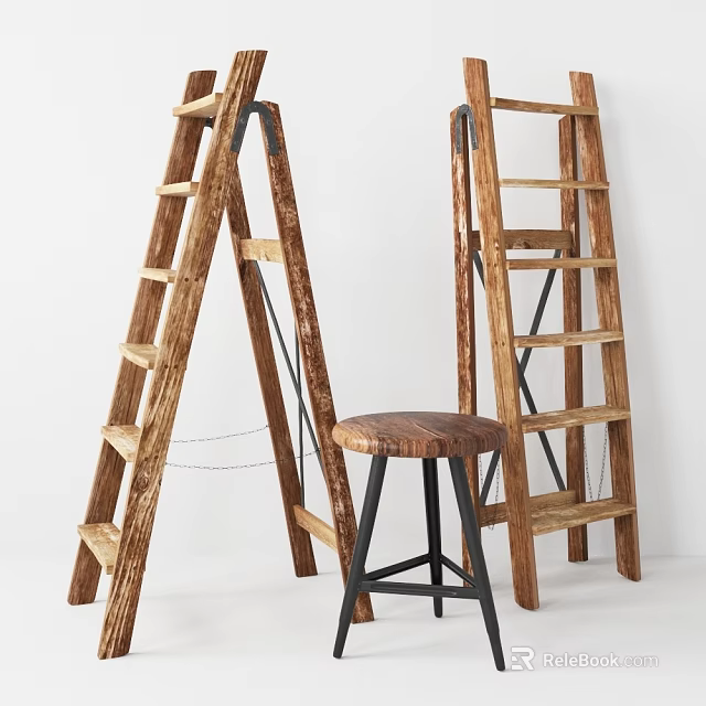Wooden Ladders And Stool Essential Hardware Tools For Home Improvement And Workshop Use 3d model
