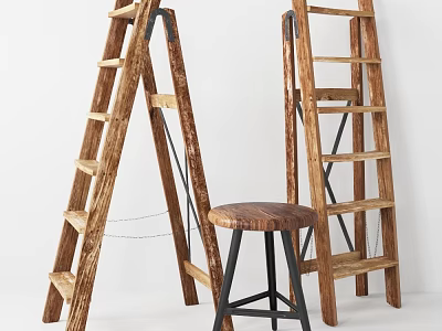 Wooden Ladders And Stool Essential Hardware Tools For Home Improvement And Workshop Use 3d model