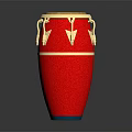 Red Conga Drum With Golden Accents And Natural Wood Drumhead Shiny Finish