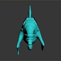 Turquoise Cartoon Animal With Long Trunk Big Eyes Streamlined Body On Gray Background And Reflection