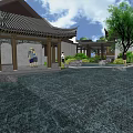 Traditional Chinese Garden Landscape Featuring Architecture Bamboo Stone Pathway And Green Lawn