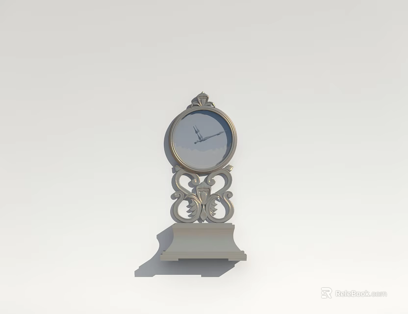 Ornate Silver Mantel Clock With Decorative Base And Classic Dial Design 3d model 