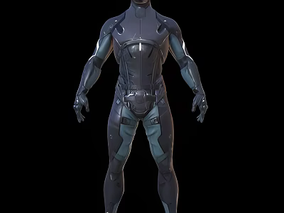 A Man in Black and Blue Armored Suit with Sci Fi Combat Design 3d model