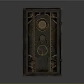 Vintage Metal Safe Furniture With Ornate Carvings Skull Design Round Window And Knob