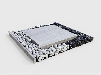 Wooden Border Square Gray Stone Slab Surrounded By White Black Pebbles 3d model