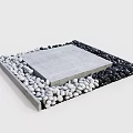 Wooden Border Square Gray Stone Slab Surrounded By White Black Pebbles 3d model