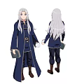 Elegant Man With Silver White Long Hair Wearing Dark Blue Robe Holding A Book