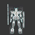 White Robot Game Movie Character With Red Feet Yellow Gray Details Sword And Shield