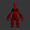 Abstract Red 3D Creature Model With Long Arms Claws And Textured Body
