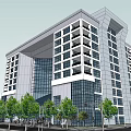 Modern Office Building Exterior With Glass Facade And Landscaped Surroundings
