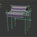 Wooden Frame Architectural Structure With Pink And Purple Striped Fabric Covering