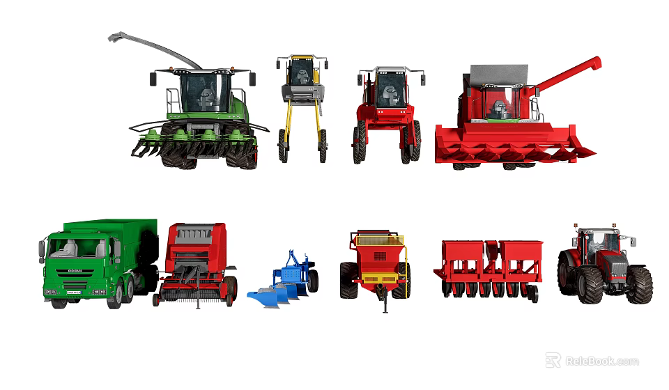Different Types of Utility Vehicles Including Agricultural Machinery And Construction Equipment 3d model 