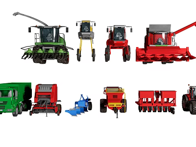 Different Types of Utility Vehicles Including Agricultural Machinery And Construction Equipment 3d model
