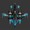 Futuristic Blue Sci Fi Aircraft Model With Streamlined Design Multiple Engines And Orange Accents