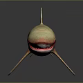 Shark with Yellow and Brown Stripes Open Mouth Red Teeth 3D Model on Black Background