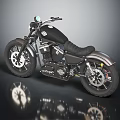 Black Vintage Style Motorcycle With Black Seat Silver Engine And Wheels Dark Background Floor Reflection