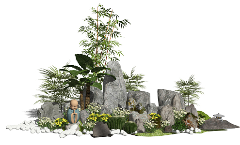 New Chinese style landscape sketch rockery stone landscape sketch dry landscape 3d model