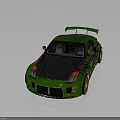 Green Sports Car with Carbon Fiber Hood Pink Graphics Rear Spoiler and Orange Wheels