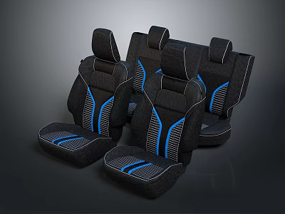 Modern Single Chair With Black Fabric Upholstery And Blue Stripes Design For Home Use 3d model